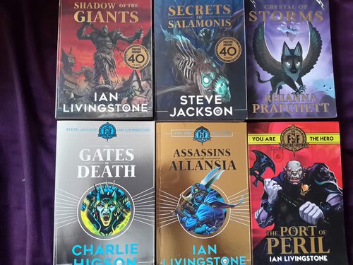 Fighting Fantasy Gamebooks Six Latest Titles Main Book Collection Secrets Of Salamonis Shadows Of The Giants Gates Of Death Port Of Peril Crystal Of Storms Assassins Of Allansia Steve Jackson