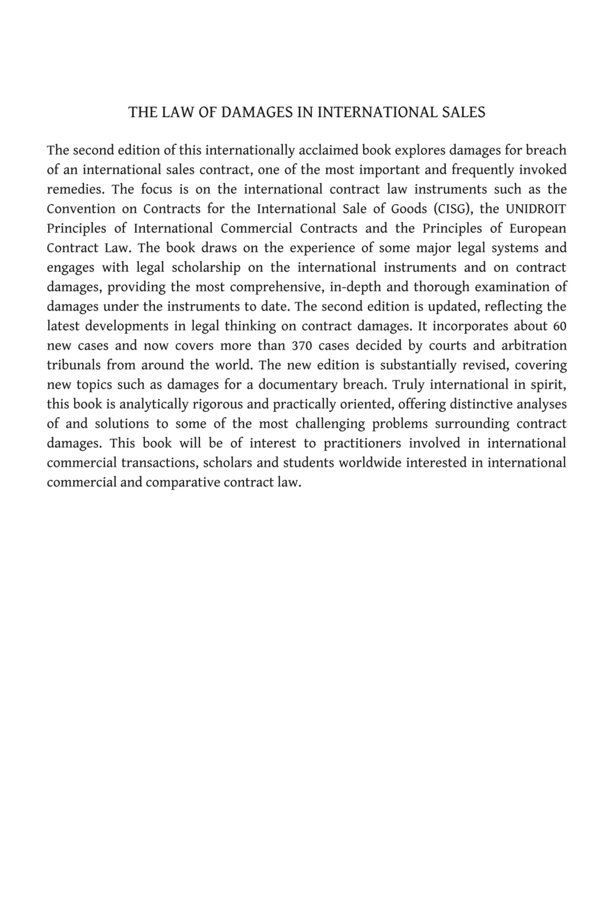 The Law Of Damages In International Sales The Cisg And Other International Instruments Djakhongir Saidov