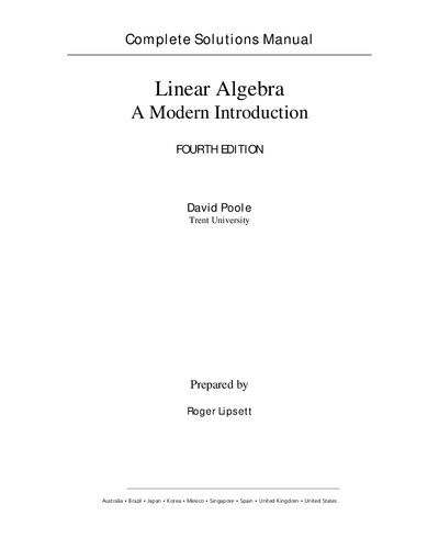 Linear Algebra A Modern Introduction 4e Ism 4th Edition David Poole