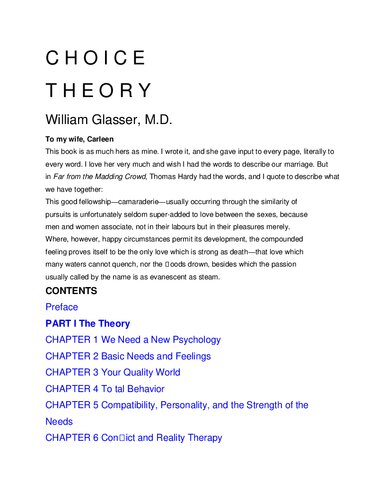 Choice Theory 1st Edition William Glasser