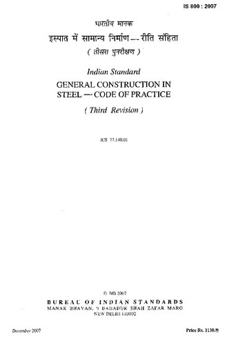 Indian Standard General Construction In Steel Code Of Practice Third Revision Bureau Of Indian Standards