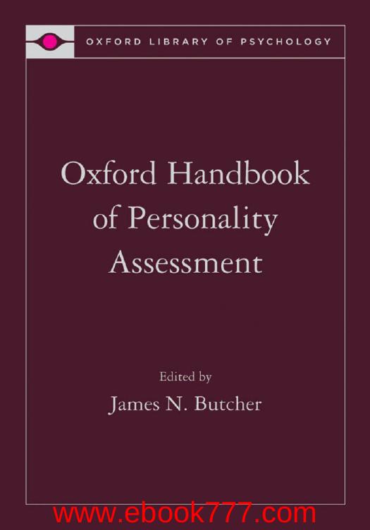 Oxford Handbook Of Personality Assessment James N Butcher