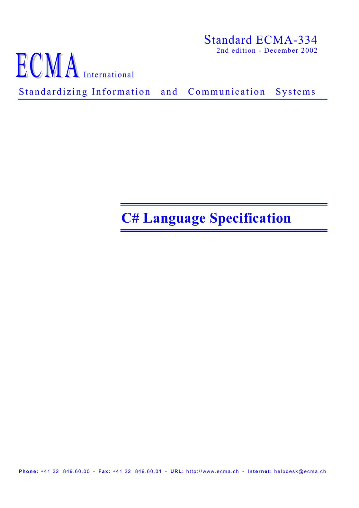 C Language Specification Ecma334 2nd Edition December 2002 2nd Edition Ecma Rex