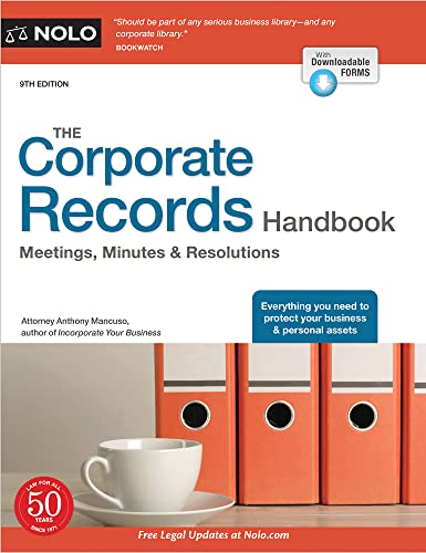 The Corporate Records Handbook Meetings Minutes Resolutions 9th Edition 9th Anthony Mancuso