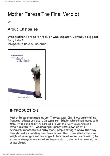 Mother Teresa The Final Verdict Aroup Chatterjee
