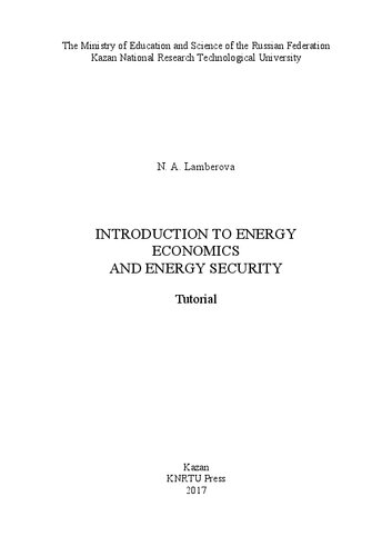 Introduction To Energy Economics And Energy Security Lamberova N A