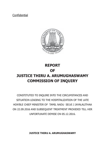 Report Of Justice Thiru A Arumugaswamy Commission Of Inquiry Justice Thiru A Arumugaswamy