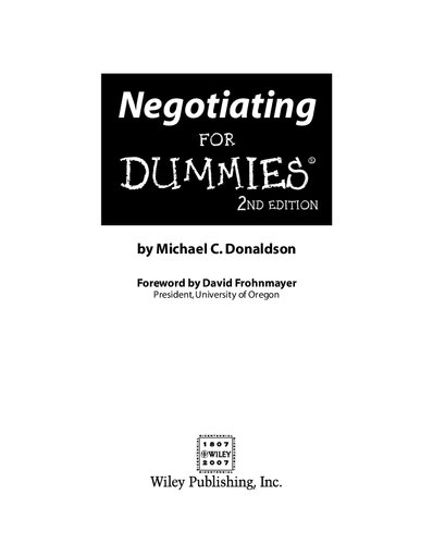 Negotiating For Dummies Michael C Donaldson