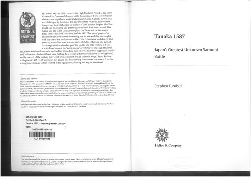 Tanaka 1587 Japans Greatest Unknown Samurai Battle Stephen Turnbull