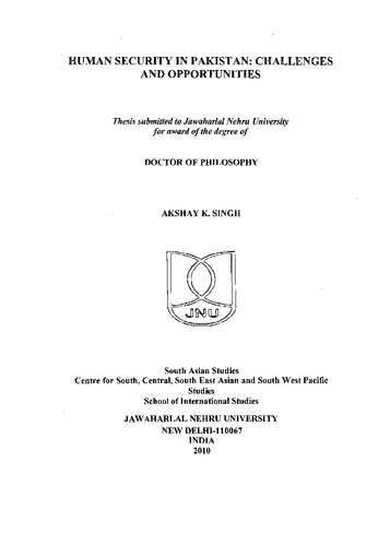 Human Security In Pakistan Challenges And Opportunities Akshay K Singh