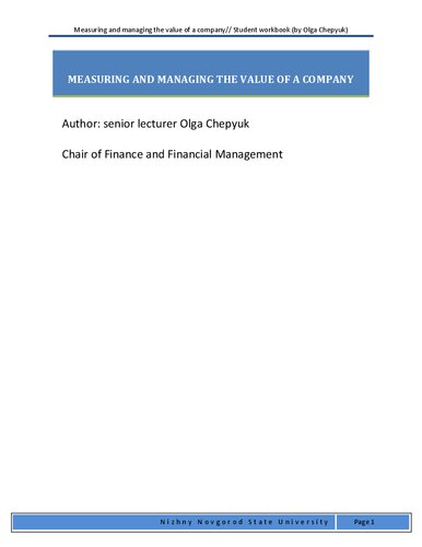 Measuring And Managing The Value Of A Company Chepyuk O