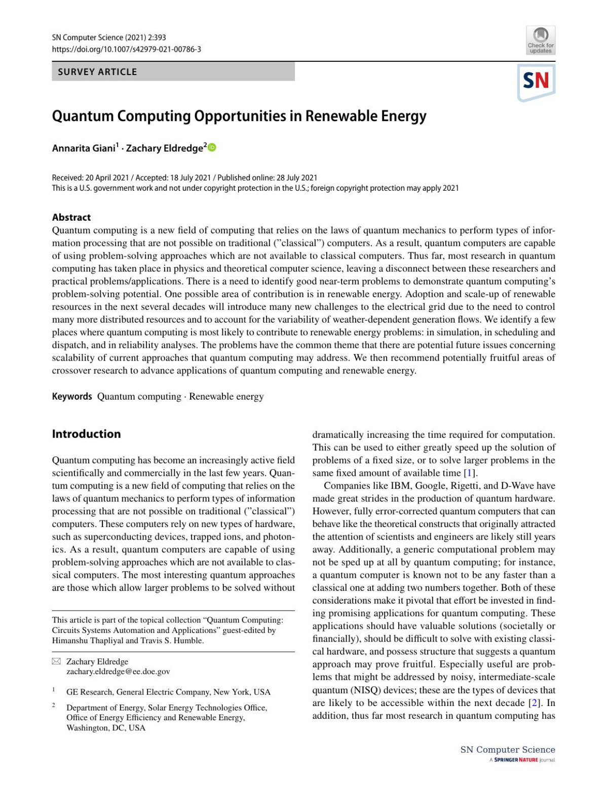 Quantum Computing Opportunities In Renewable Energy Annarita Giani