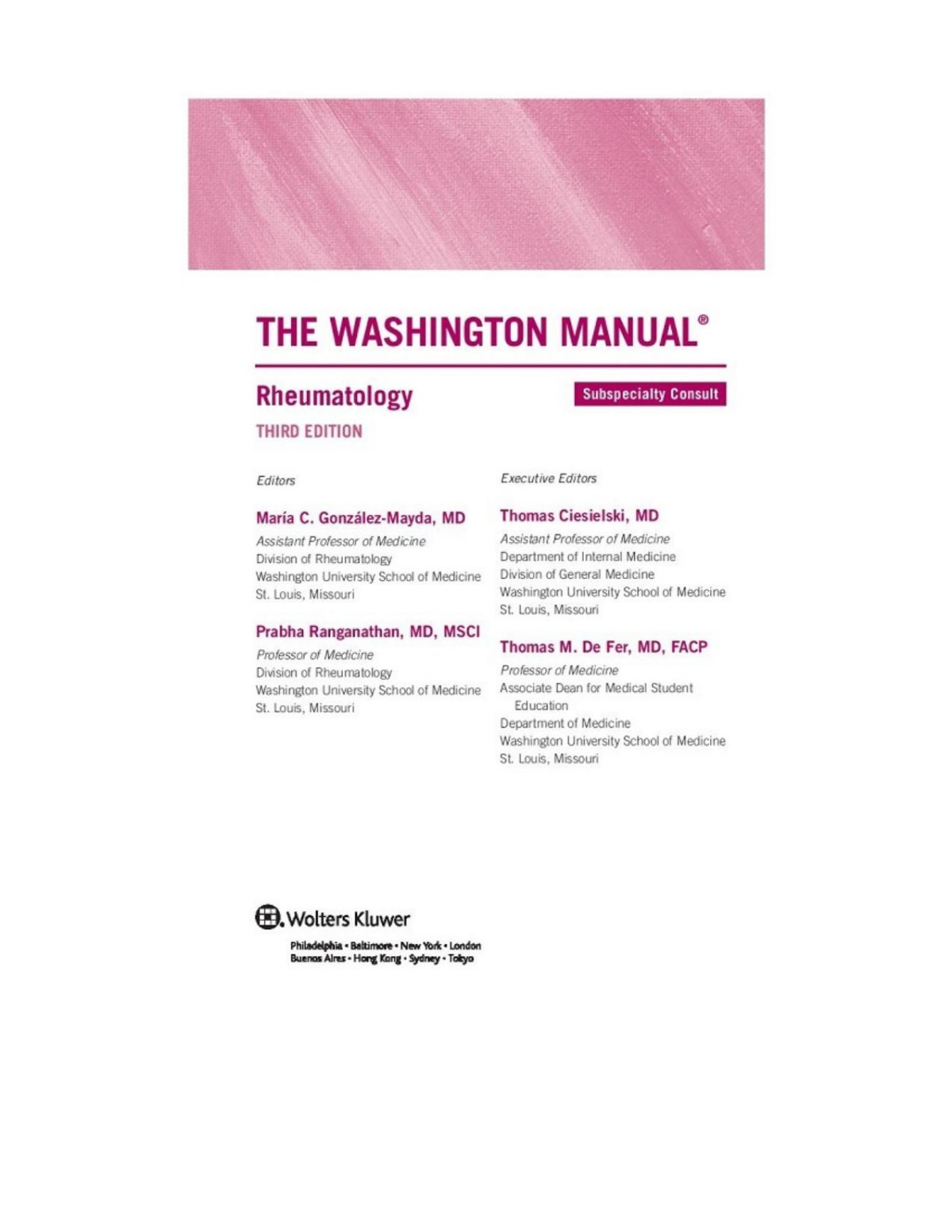 The Washington Manual Rheumatology Subspecialty Consult 3rd Mara C Gonzlezmayda