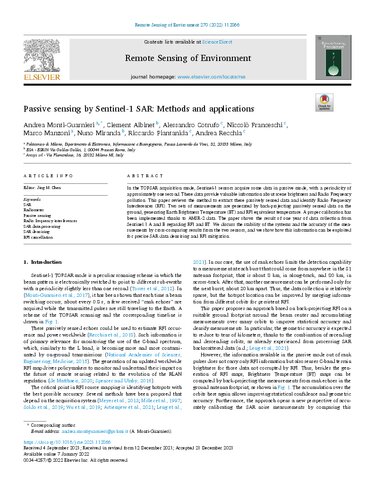 Passive Sensing By Sentinel1 Sar Methods And Applications Andrea Montiguarnieri