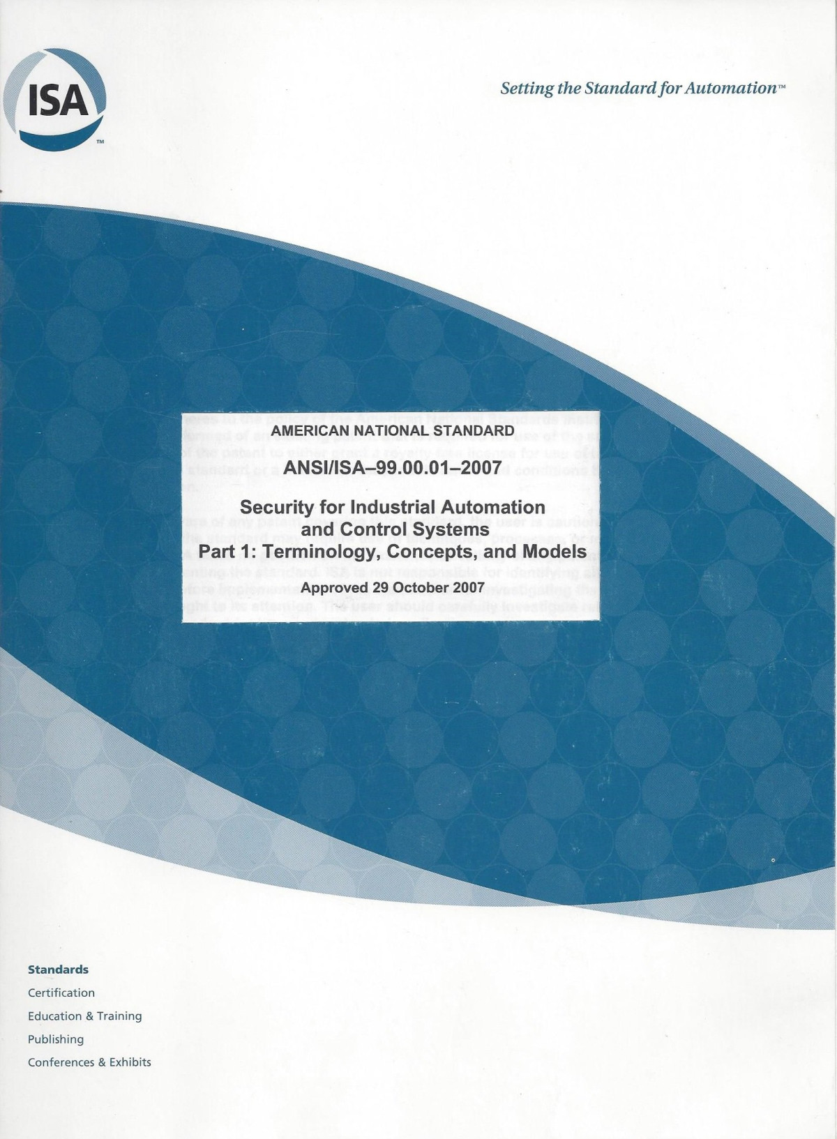 Security For Industrial Automation And Contrl Systems Part 1 Terminology Concepts And Models Ansiisa9900012007 Isa