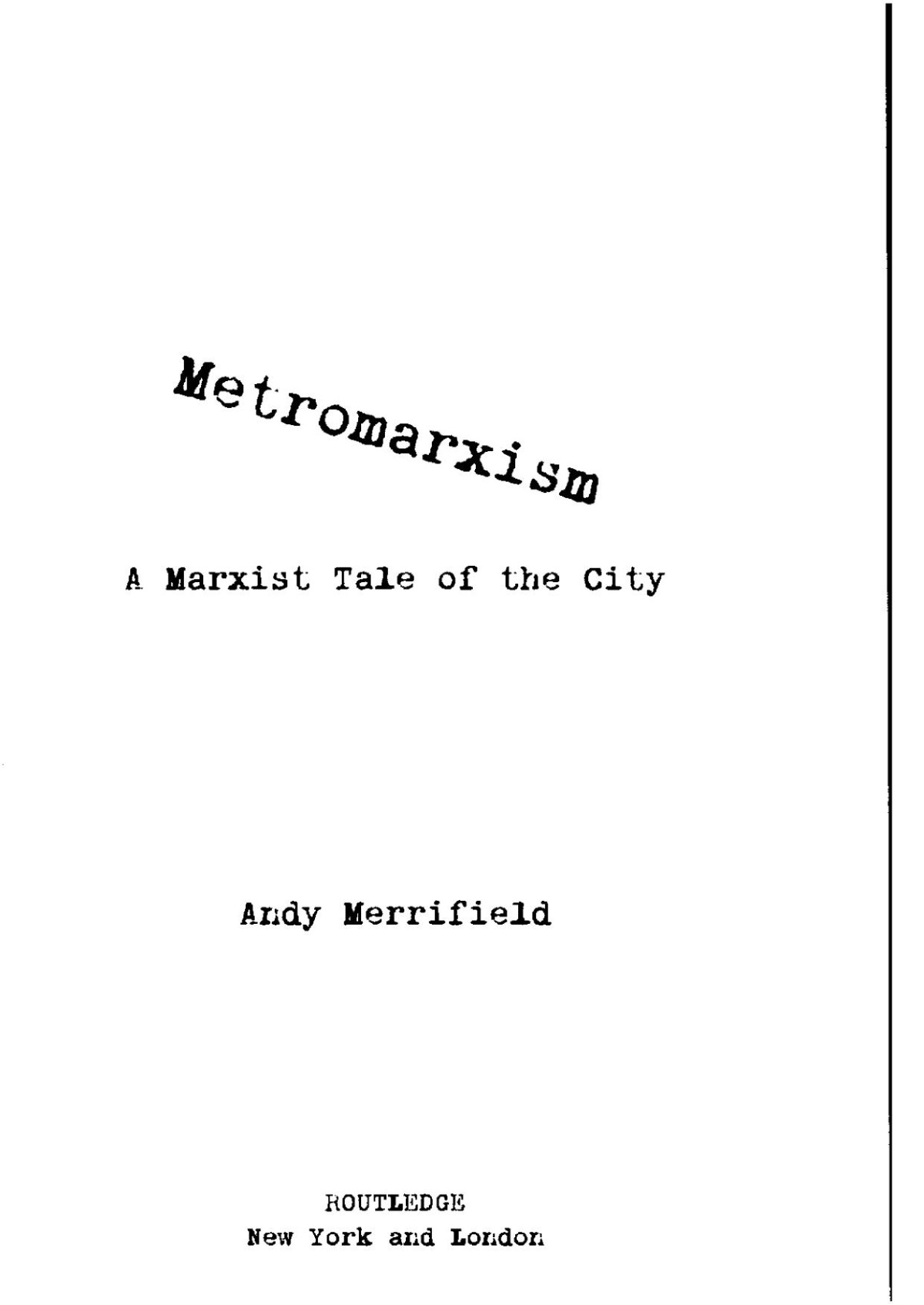 Metromarxism Andy Merrifield