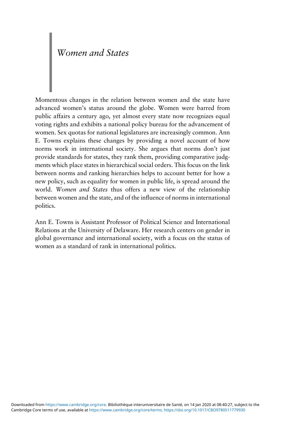 Women And States Ann Towns