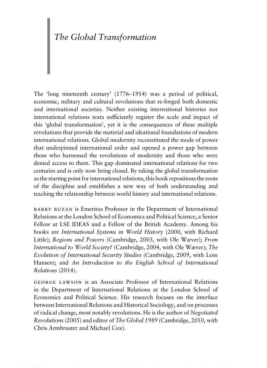 The Global Transformation Barry Buzan George Lawson