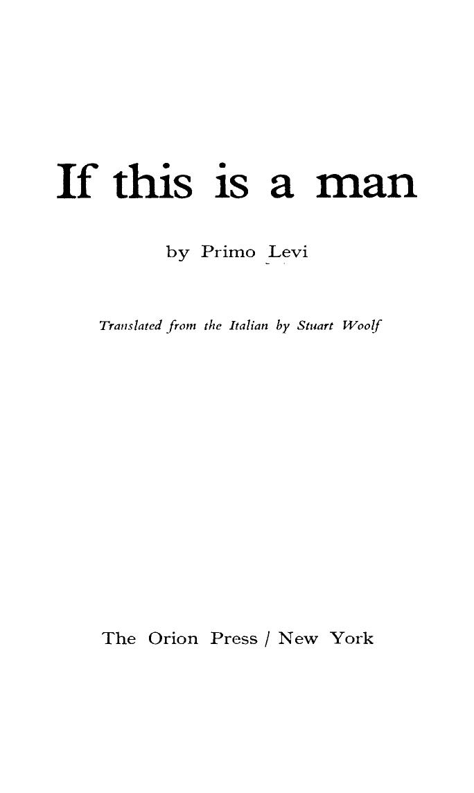 If This Is A Man Primo Levi