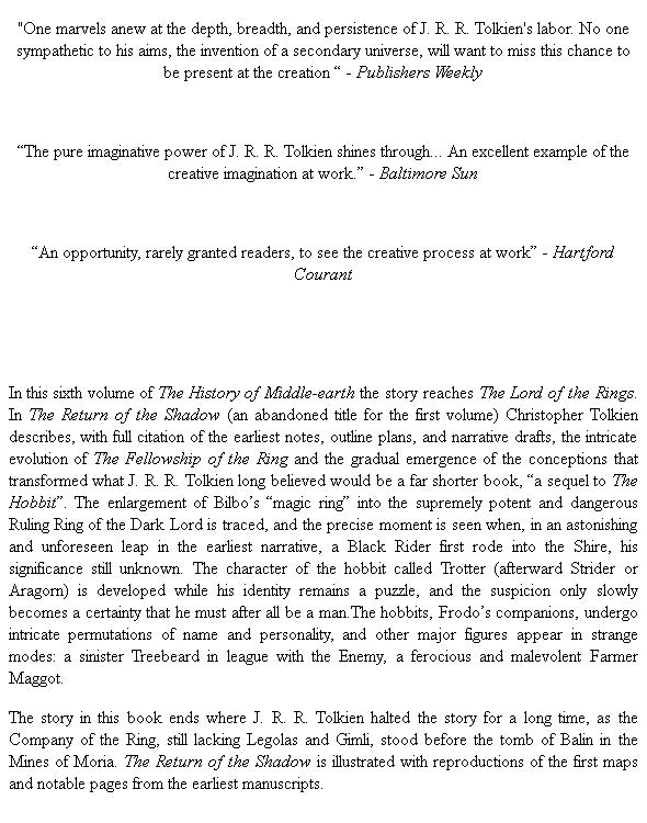 Tolkien J R R Return Of The Shadow J R R Tolkien