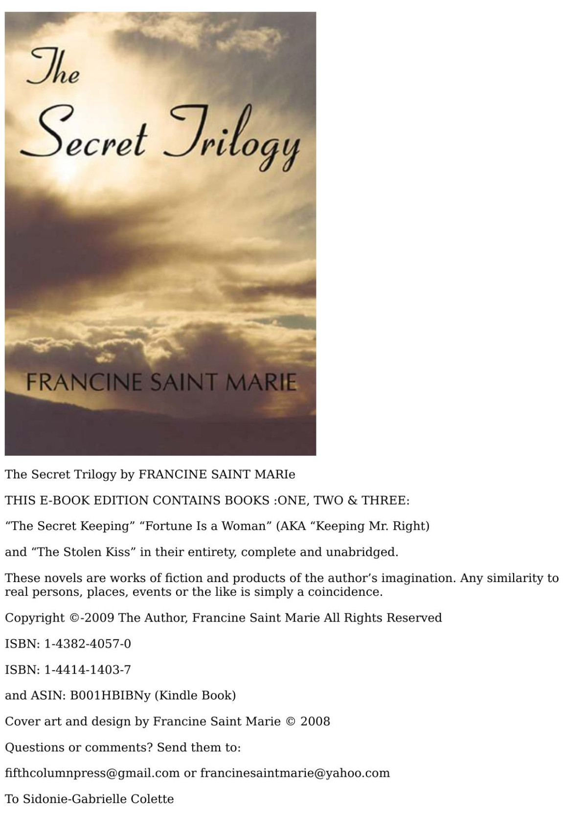 The Secret Trilogy Three Novels Francine Saint Marie