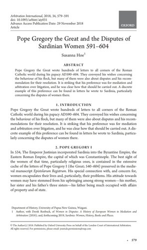 Pope Gregory The Great And The Disputes Of Sardinian Women 591604 Susanna Hoe