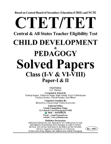 Child Development Pedagogy Ctet Tet All States Solved Papers Yct Expert Team