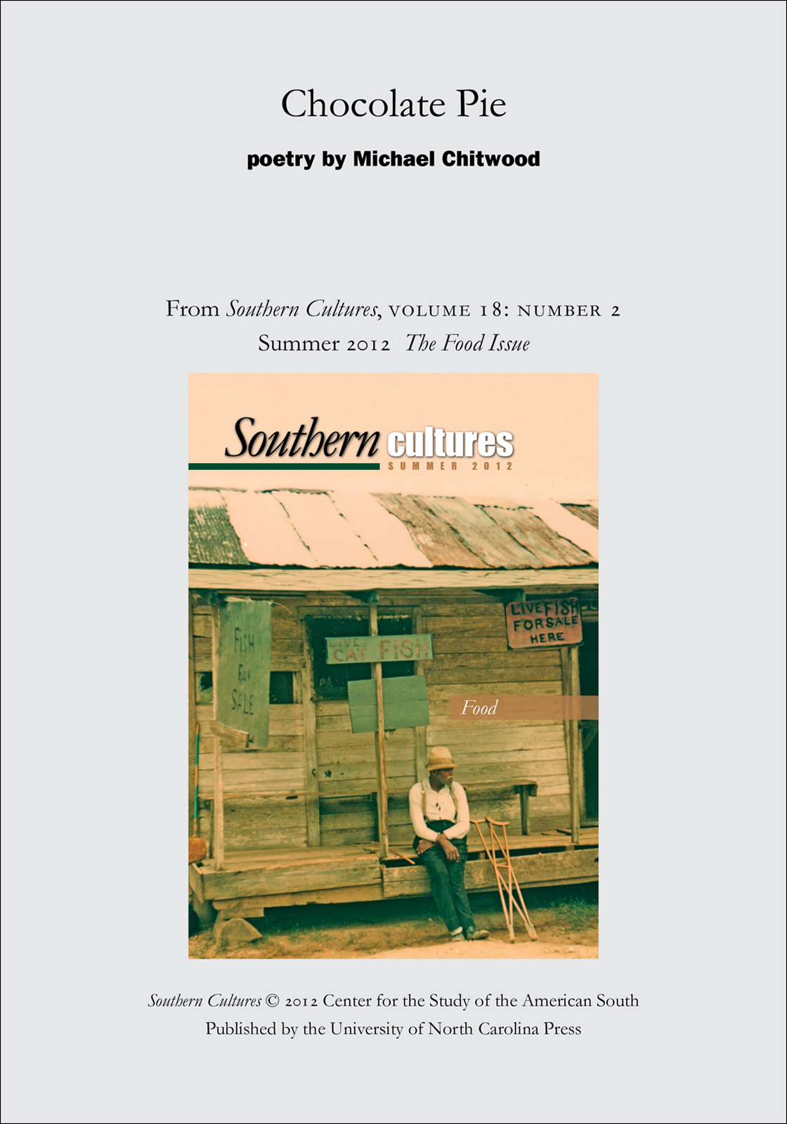 Chocolate Pie Poetry From Southern Cultures 182 Summer 2012 The Special Issue On Food Michael Chitwood