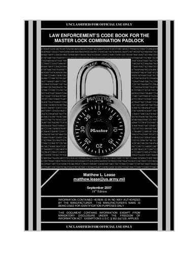 Law Enforcement Code Book For The Master Lock Combination Padlock 18th Edition Matthew L Lease