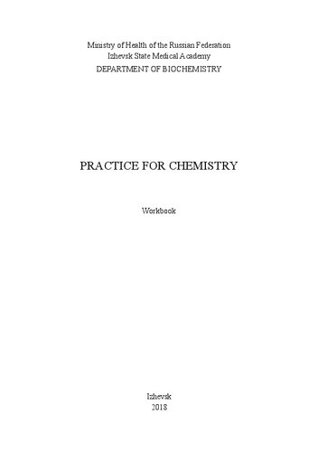 Practice For Chemistry Workbook Ministry Of Health Of The Russian Federation Izhevsk State Medical Academy