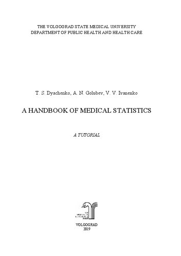 A Handbook Of Medical Statistics Dyachenko T S Golubev A N