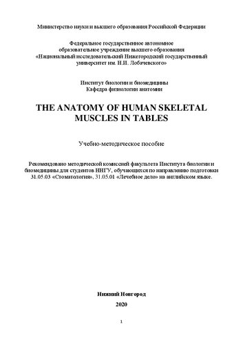 The Anatomy Of Human Skeletal Muscles In Tables