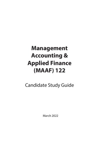 Management Accounting Applied Finance Maaf 122 Candidate Study Guide Chartered Accountants Australia