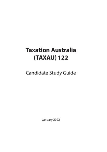 Taxation Australia Taxau 122 Candidate Study Guide Chartered Accountants Australia