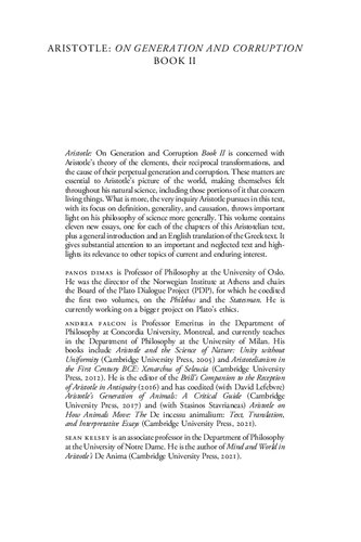 Aristotle On Generation And Corruption Book Ii Panos Dimas Andrea Falcon