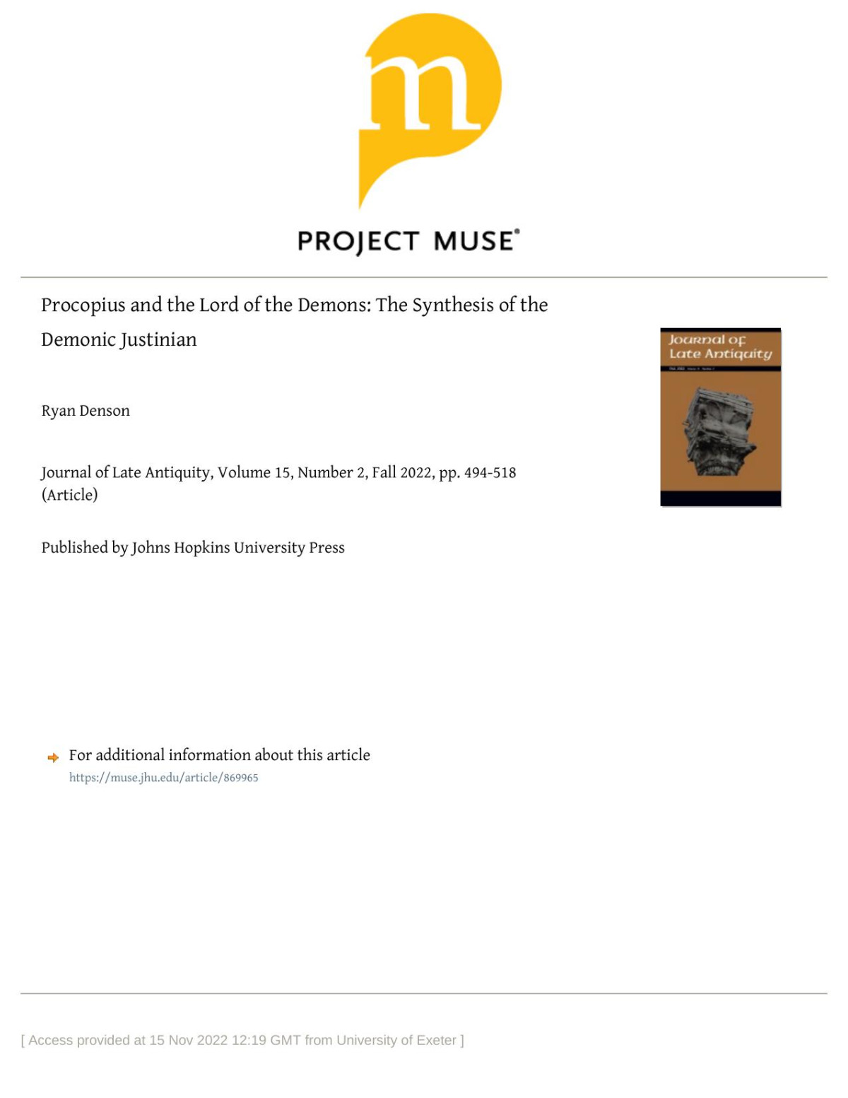 Procopius And The Lord Of The Demons The Synthesis Of The Demonic Justinian Ryan Denson