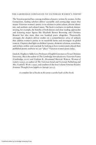 The Cambridge Companion To Victorian Womens Poetry Linda K Hughes