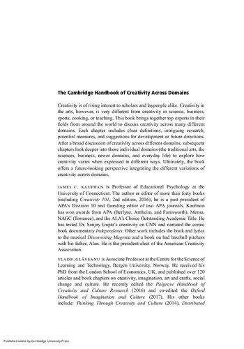 The Cambridge Handbook Of Creativity Across Domains James C Kaufman Editor