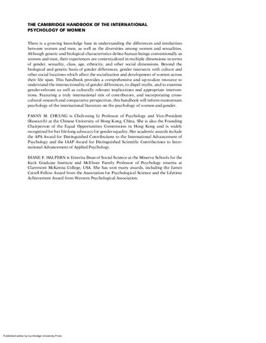 The Cambridge Handbook Of The International Psychology Of Women Fanny M Cheung Editor