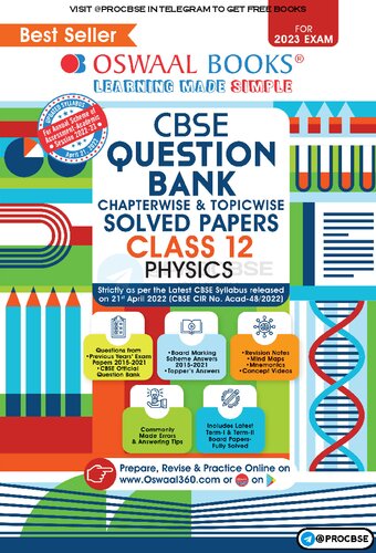 Oswaal Cbse Chapterwise Topicwise Question Bank Class 12 Physics Book For 202223 Exam 20222023 Oswaal Editorial Board