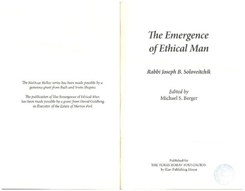 The Emergence Of Ethical Man Joseph Dov Soloveitchik