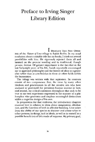 The Nature Of Love Volume 1 Irving Singer