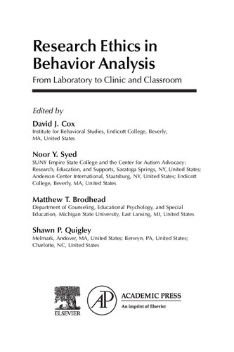 Research Ethics In Behavior Analysis From Laboratory To Clinic And Classroom David J Cox