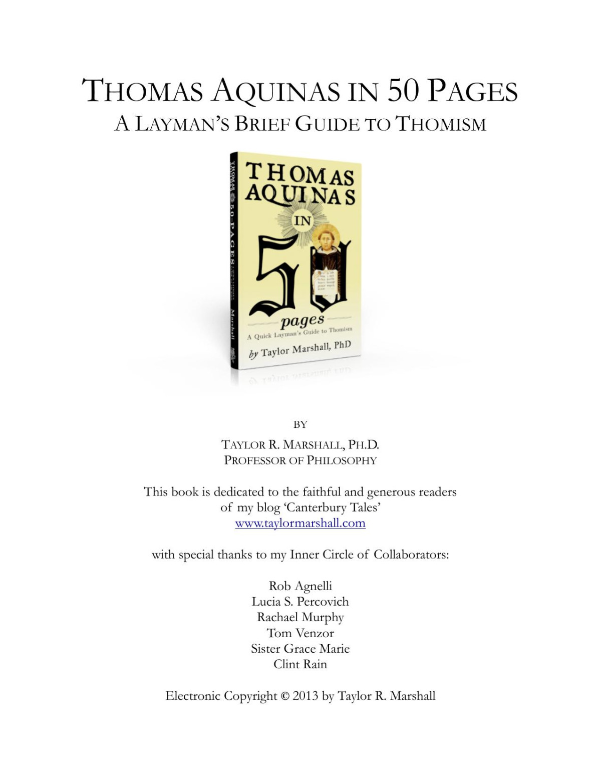 Thomas Aquinas In 50 Pages Taylor Marshall