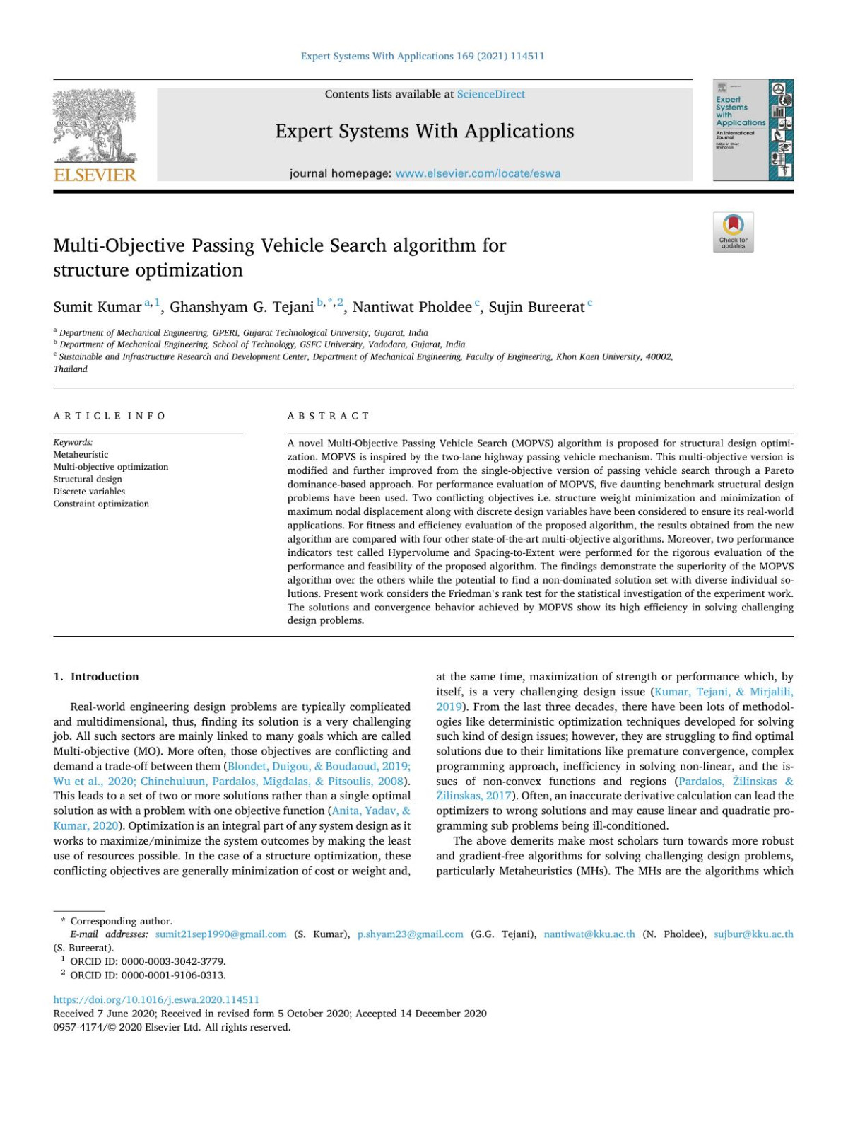 Multiobjective Passing Vehicle Search Algorithm For Structure Optimization Sumit Kumar