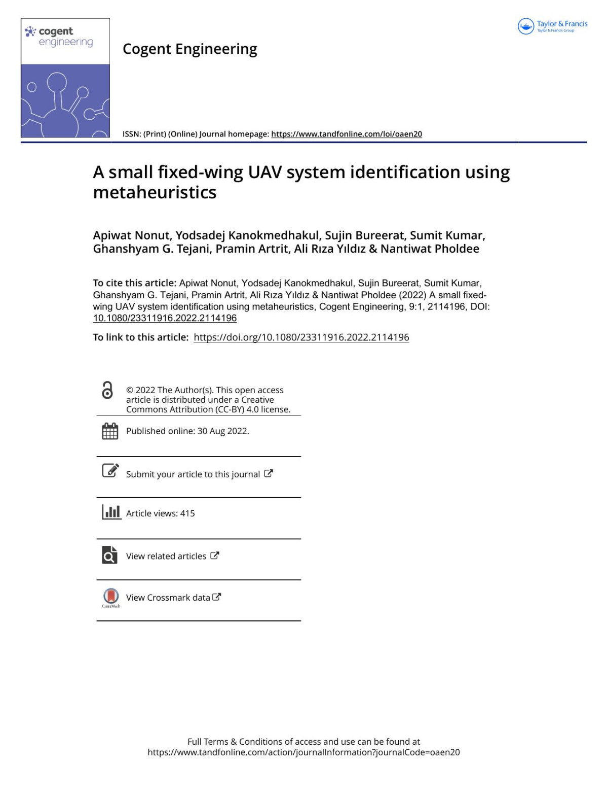 A Small Fixedwing Uav System Identification Using Metaheuristics Apiwat Nonut