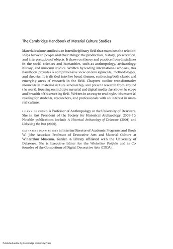 The Cambridge Handbook Of Material Culture Studies Cambridge Handbooks In Anthropology New Lu Ann De Cunzo