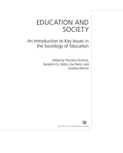 Education And Society An Introduction To Key Issues In The Sociology Of Education Thurston Domina