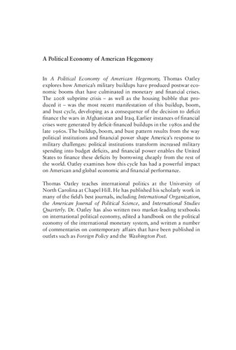 A Political Economy Of American Hegemony Buildups Booms And Busts Thomas Oatley