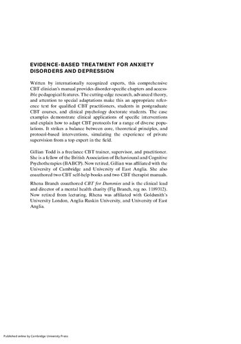 Evidencebased Treatment For Anxiety Disorders And Depression Gillian Todd